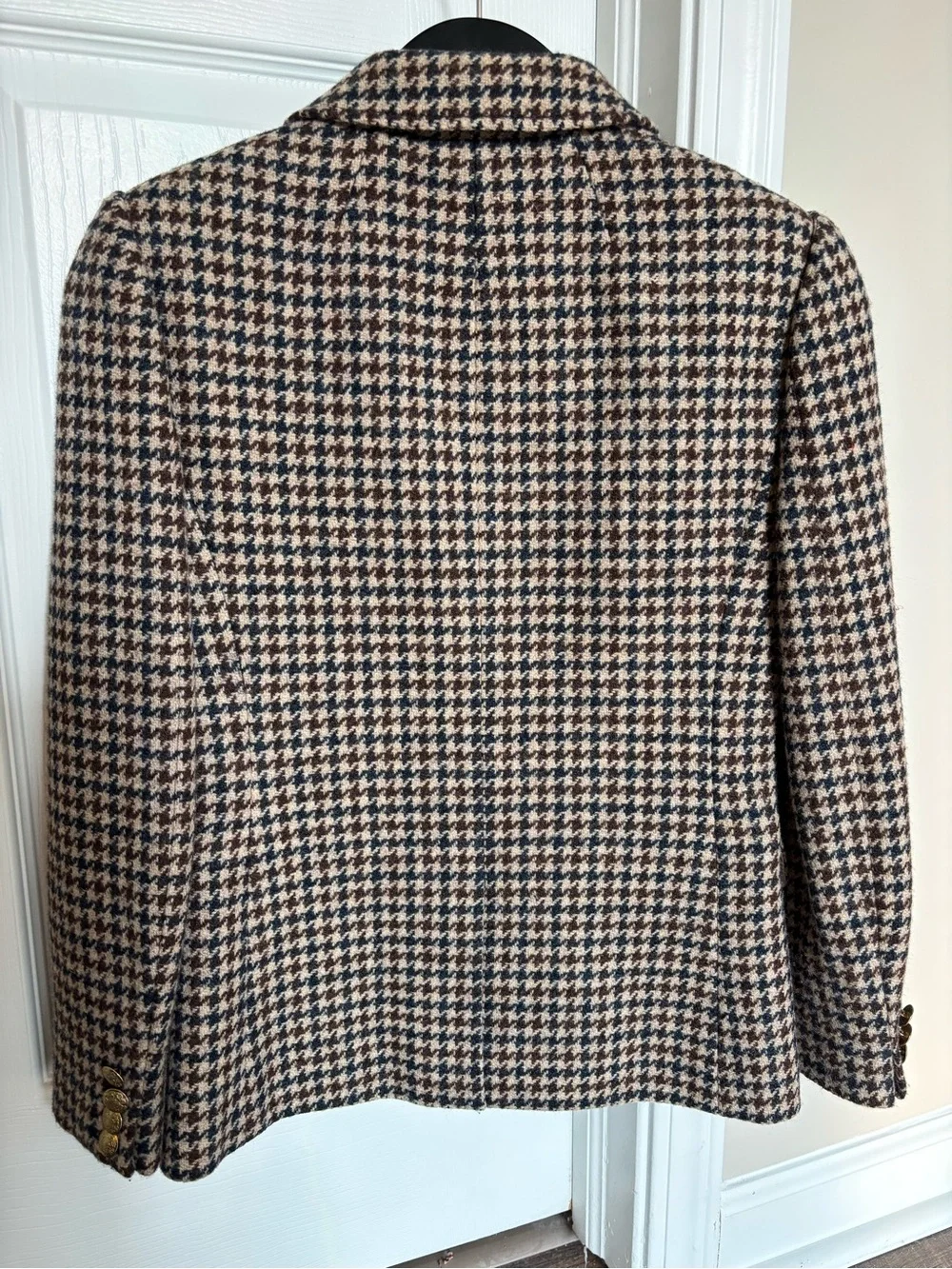 J. Crew Women's Navy and Brown Houndstooth Wool Blazer